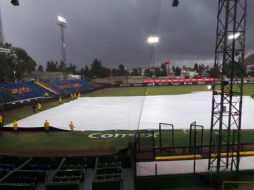 El aguacero deterioró el terreno de juego en el Estadio Francisco Villa y la directiva de Generales decidió cancelar el duelo de este viernes. CORTESÍA / Mariachis