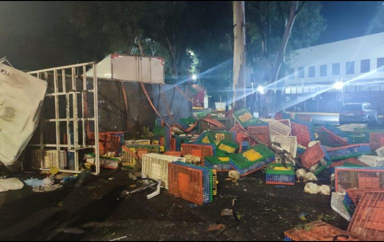 En el sitio quedaron más de 50 cajas transportadoras de gallinas tiradas en el concreto, y en la cuneta ya afuera del camino. ESPECIAL