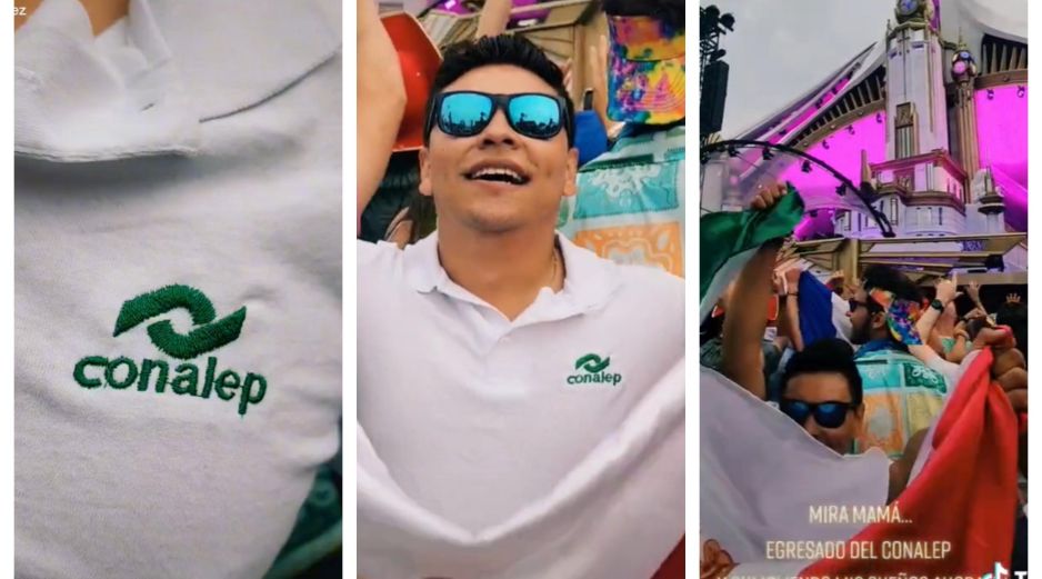 El corto video empieza con un close up en el logo de la playera, mientras se aleja se ve al joven con una bandera de México y de fondo el escenario de Tomorrowland. ESPECIAL