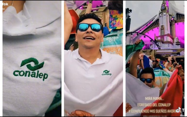 El corto video empieza con un close up en el logo de la playera, mientras se aleja se ve al joven con una bandera de México y de fondo el escenario de Tomorrowland. ESPECIAL