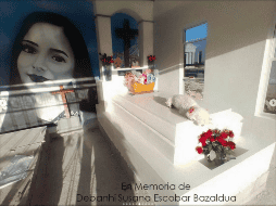 De moños y arreglada, así fue fotografiada la perrita de raza French Poodle a visitar la tumba de Debanhi. INSTAGRAM / debanhi.escobar