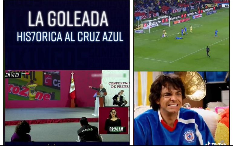 En una de las conferencias del Presidente de fondo se ve uno de los goles anotados por el América mientras López Obrador dice: 