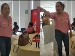 La mujer insultó y agredió a personal del banco. ESPECIAL