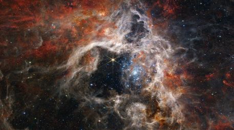 Nebulosa apodada Tarántula,  es un ejemplo fácilmente visible de este floreciente período de creación cósmica. ESPECIAL