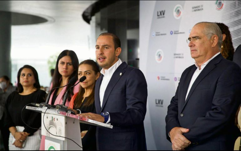 Marko Cortés, dirigente nacional del PAN, y la bancada blanquiazul en el Senado solicitan al PRI que retire su iniciativa entorno a la ley de la Guardia Nacional. EL UNIVERSAL