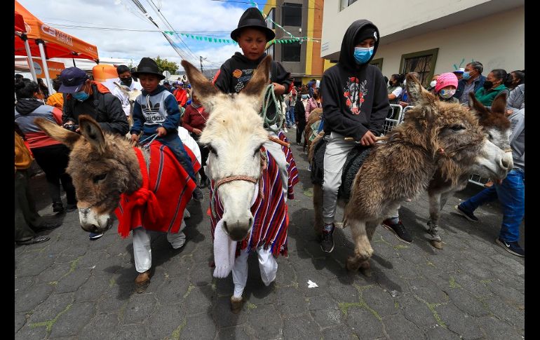 La competencia, interrumpida por la pandemia de COVID, volvió con fuerza en homenaje a los asnos, que están en peligro de extinción. EFE/J. Jácome