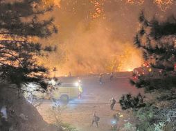 Mil 700 brigadistas trabajan día y noche para contener el rápido avance del fuego. AFP