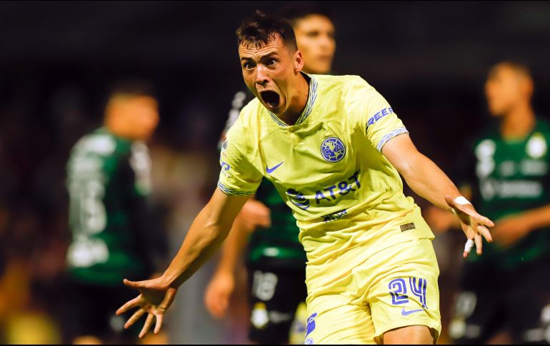 Federico Viñas celebra su gol frente a Santos, juego de la jornada 5 que estaba pendiente. EFE/I. Esquivel