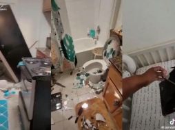 Interior del hogar destrozado por el niño al hacer berrinche por castigo de su madre. ESPECIAL/TikTok