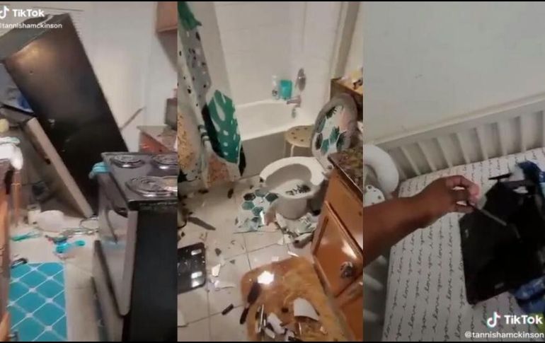 Interior del hogar destrozado por el niño al hacer berrinche por castigo de su madre. ESPECIAL/TikTok