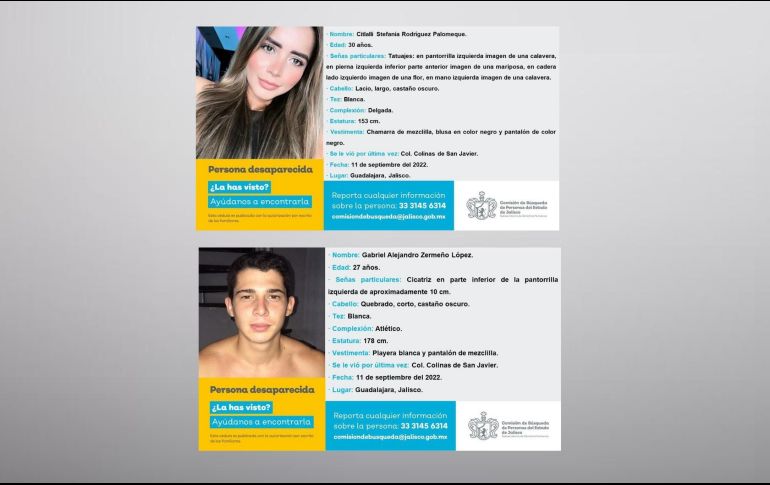 A ambos la última que se les vio fue en la colonia Colinas de San Javier en Guadalajara. FACEBOOK / Comisión de Búsqueda de Personas del Estado de Jalisco