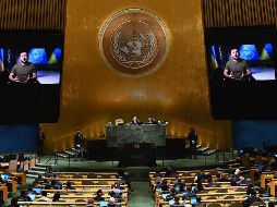 Zelenski s el único líder al que se le permitió ofrecer su discurso vía video ante la ONU. AFP/A. Weiss