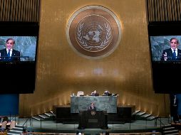 El primer ministro de Pakistán, Shehbaz Sharif, durante su discurso en la ONU. EFE/J. Lane
