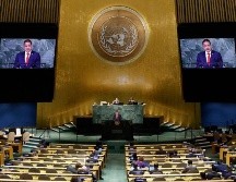 El canciller venezolano Carlos Faría en su discurso ante la Asamblea General de Naciones Unidas. AP/J. DeCrow