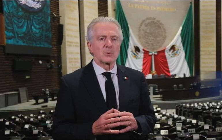 Santiago Cree, presidente de la Cámara de Diputados, grabó el video desde el salón de sesiones del recinto Legislativo de San Lázaro. ESPECIAL