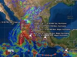 El fenómeno se encuentra a 185 kilómetros de Punta Pérula y a 195 de Cabo Corrientes. TWITTER/CNPC_MX