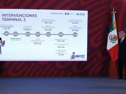 Claudia Sheinbaum detalló las obras de rehabilitación del AICM durante la conferencia mañanera de este martes. ESPECIAL