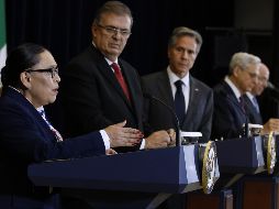 La secretaria de Seguridad mexicana, Rosa Icela Rodríguez, habla durante el encuentro de este jueves. AFP/C. Somodevilla