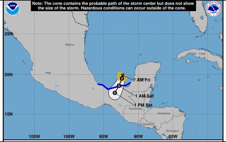 Del 14 al 16 de octubre, se prevén acumulados de lluvias de 300 a 350 milímetros en Chiapas y Tabasco. EFE/NOAA