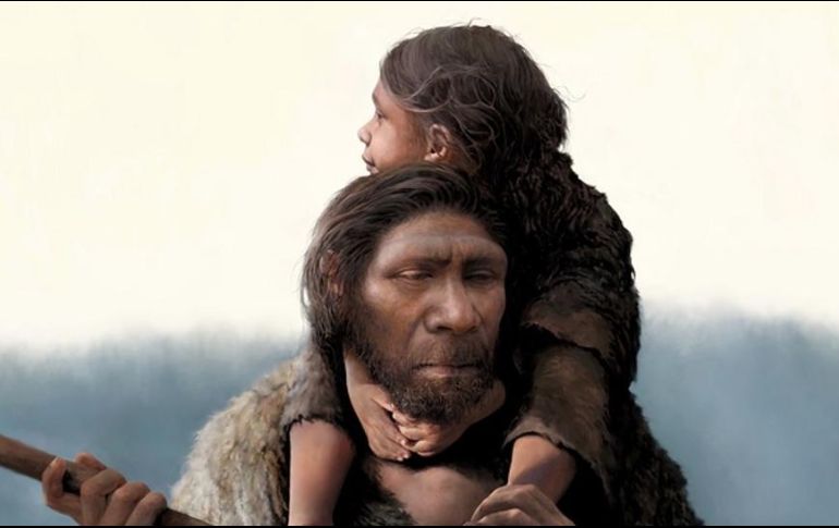 Ilustración de un padre neandertal y su hija. En una de las cuevas en Siberia se hallaron restos de un padre y su hija adolescente. TOM BJORKLUND