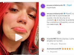 Karol G reacciona ante la labor de parto de una de sus fans durante su concierto. ESPECIAL.