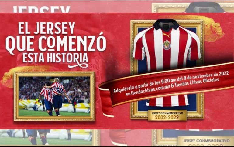 Será el próximo 8 de noviembre cuando se ponga a la venta este jersey conmemorativo del Rebaño por los 20 años de la era Vergara. ESPECIAL / Chivas