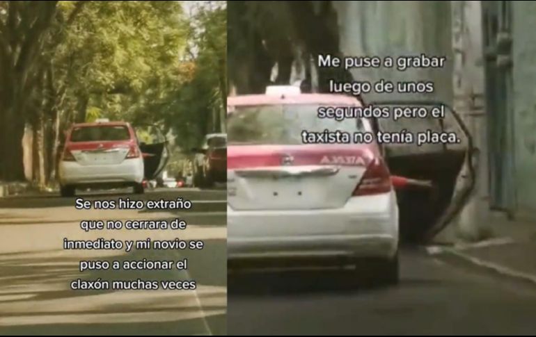 Las pasajeras a bordo del taxi sin placas lograron bajar de la unidad gracias a la ayuda de otra pareja que circulaba cerca de ellos en la alcaldía Xochimilco; alegaron haber pedido al conductor que se detuviera luego de que este cambiara su ruta. TIKTOK/ @zairanay