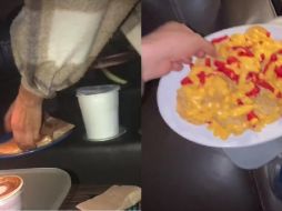 El video captura a uno de ellos mientras baja entre las butacas mostrando dos cajas de palomitas y junto con la persona que graba, verifica que una de ella está llena. ESPECIAL