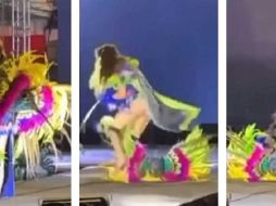 El instante en que la reina de belleza toma el micrófono, sufre una descarga. ESPECIAL