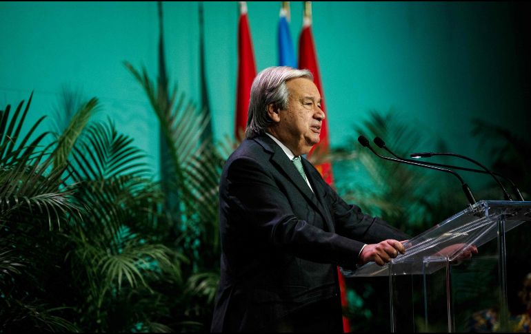 Guterres habló tras el primer ministro canadiense, Justin Trudeau, durante un evento en Canadá. AFP/A. Ivanov