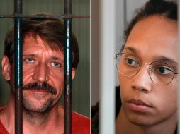 Brittney Griner (D) fue liberada hoy jueves en el marco de un intercambio de prisioneros con el traficante de armas ruso Viktor Bout (I), encarcelado durante diez años en Estados Unidos. AP