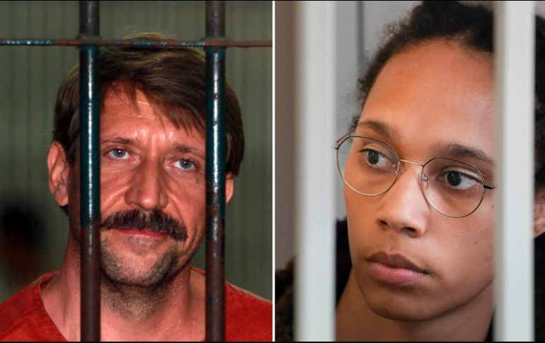 Brittney Griner (D) fue liberada hoy jueves en el marco de un intercambio de prisioneros con el traficante de armas ruso Viktor Bout (I), encarcelado durante diez años en Estados Unidos. AP