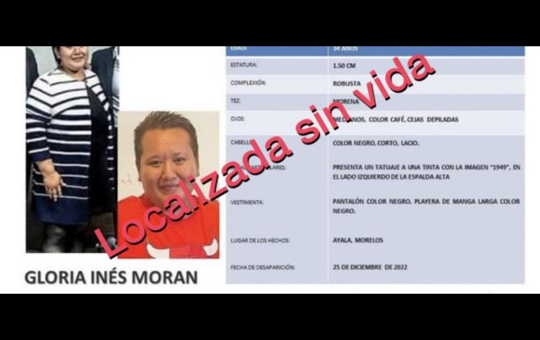 La exministerio público de 34 años fue reportada como desaparecida desde el pasado 25 de diciembre. ESPECIAL/ Fiscalía General del Estado de Morelos