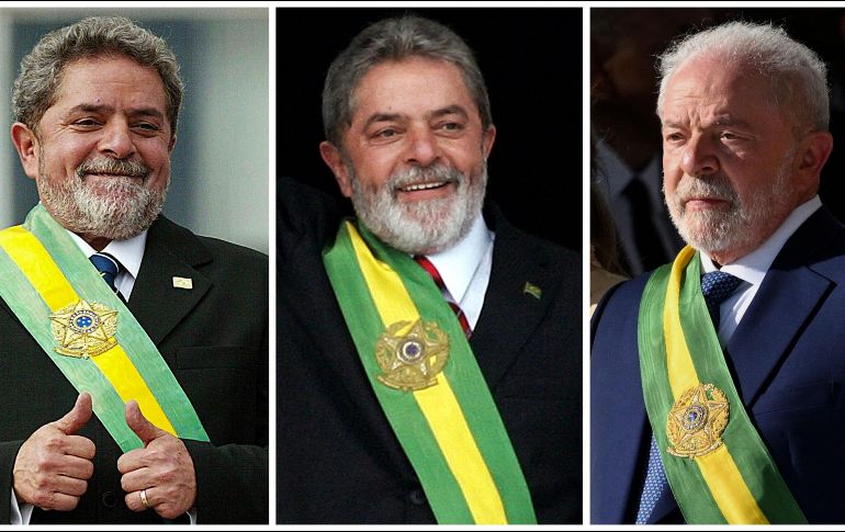 Lula asume por tercera vez el poder, como ya lo hizo en 2003 (izquierda), 2006 (centro) y actualmente (derecha).
