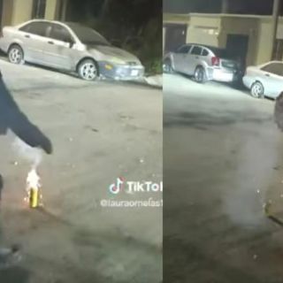 ¡Inesperado! Mujer prende un cohete y éste cae... sobre una patrulla