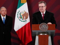 El canciller mexicano, Marcelo Ebrard, habla hoy, durante la conferencia de prensa 
