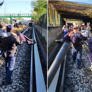 Captan a policía cargando a adulto mayor tras choque en la Línea 3