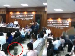 El incidente provoca risas y gritos entre los asistentes. ESPECIAL/CAPTURA DE VIDEO