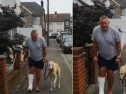 El perrito sólo fingía para que su dueño no se sintiera mal tras su fractura. ESPECIAL/CAPTURA DE VIDEO