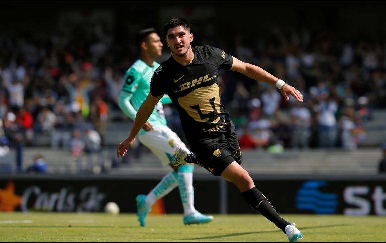 Gustavo del Prete, de Pumas, celebra un gol durante el partido por la jornada 3 del torneo Clausura 2023 de la Liga MX. EFE/A. Cruz
