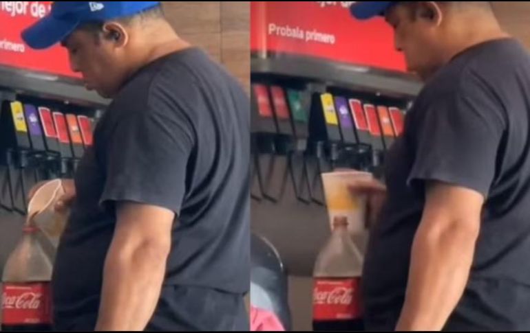 En un clip de apenas nueve segundos de duración, se aprecia la manera en que el hombre rellena su botella. ESPECIAL/CAPTURA DE VIDEO