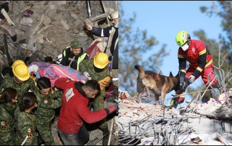 Mexicanos rescataron a una mujer y tres cuerpos de entre los escombros. SUN