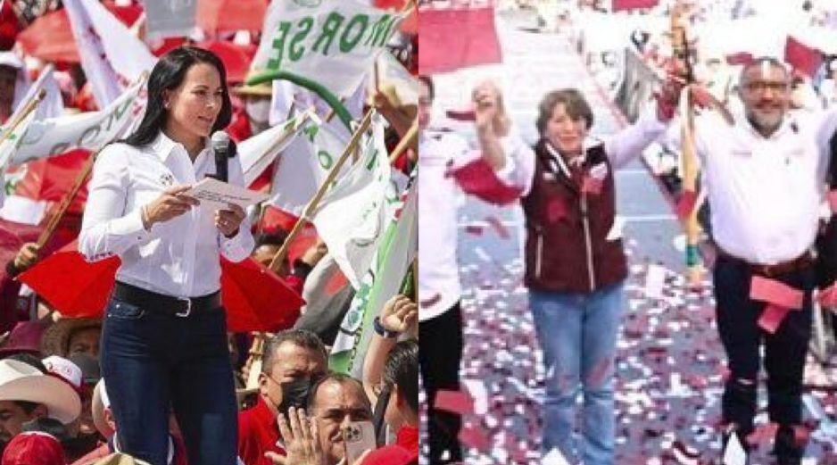 Las precandidatas del PRI y de Morena, Delfina Gómez y Alejandra del Moral, respectivamente. ESPECIAL
