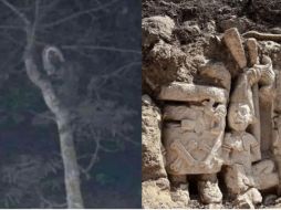 Presidente López Obrador también compartió una escultura prehispánica en Ek Balam. ESPECIAL