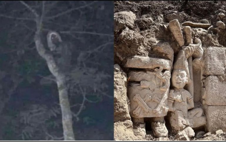 Presidente López Obrador también compartió una escultura prehispánica en Ek Balam. ESPECIAL