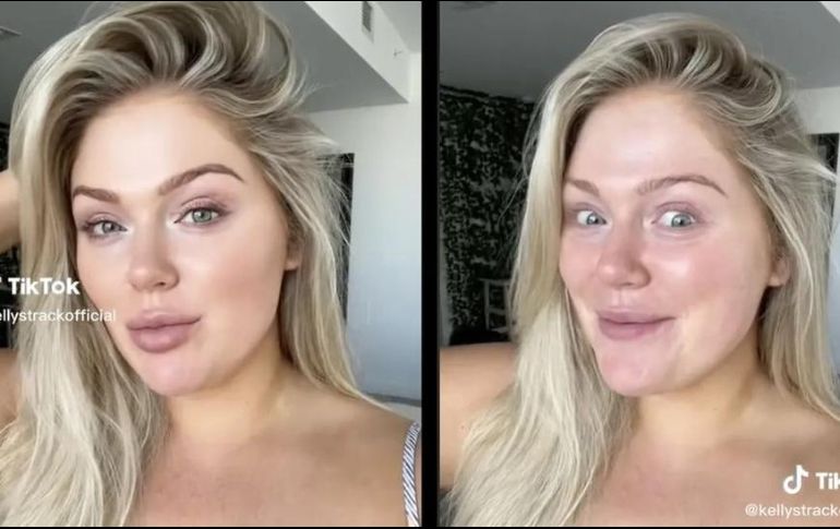 La usuaria de Tiktok, Kelly Strack -quien publica sobre maquillaje- demuestra cómo un filtro puede transformar su aspecto. KELLYSTRACKOFFICIAL/TIKTOK