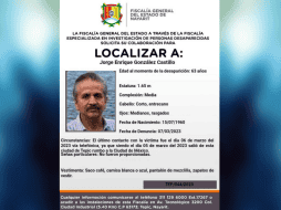 La Fiscalía de Nayarit emitió una ficha de búsqueda para localizar a Jorge Enrique González Castillo. ESPECIAL