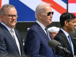 Anthony Albanese (izquierda), Joe Biden (centro) y Rishi Sunak en San Diego, California. GETTY IMAGES