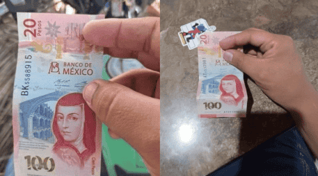 La foto viral del billete de 120 pesos. ESPECIAL