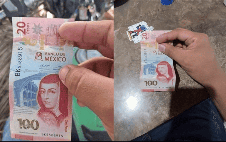La foto viral del billete de 120 pesos. ESPECIAL